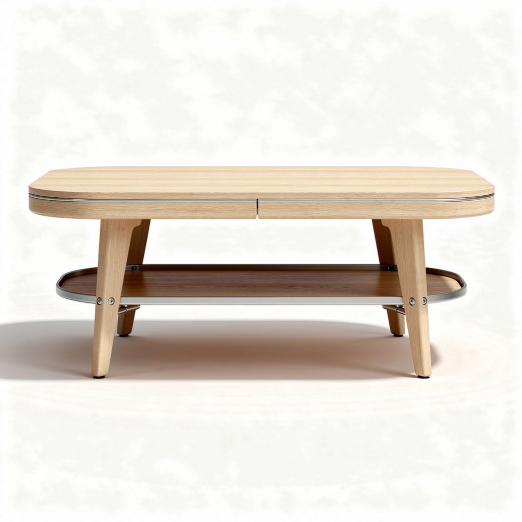 Tavolino da caffè in legno naturale 120 x 60 x 40 cm con ripiano inferiore