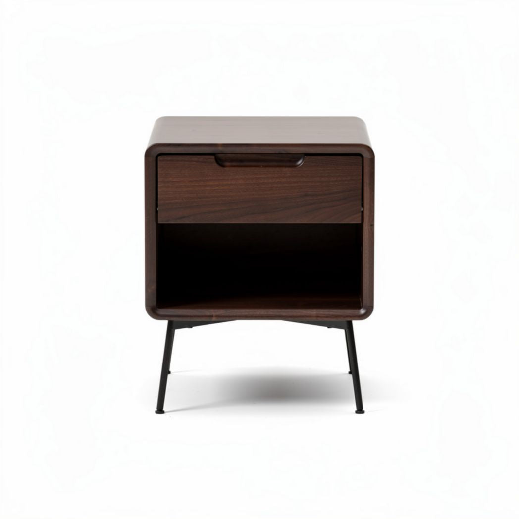 Comodino in legno scuro con cassetto e struttura in metallo 40 x 40 x 45cm