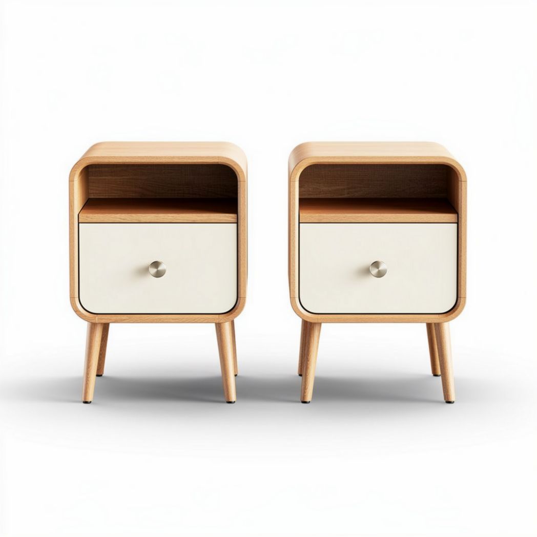 Comò in legno di faggio con cassetto bianco e ripiano aperto 40 x 40 x 50cm