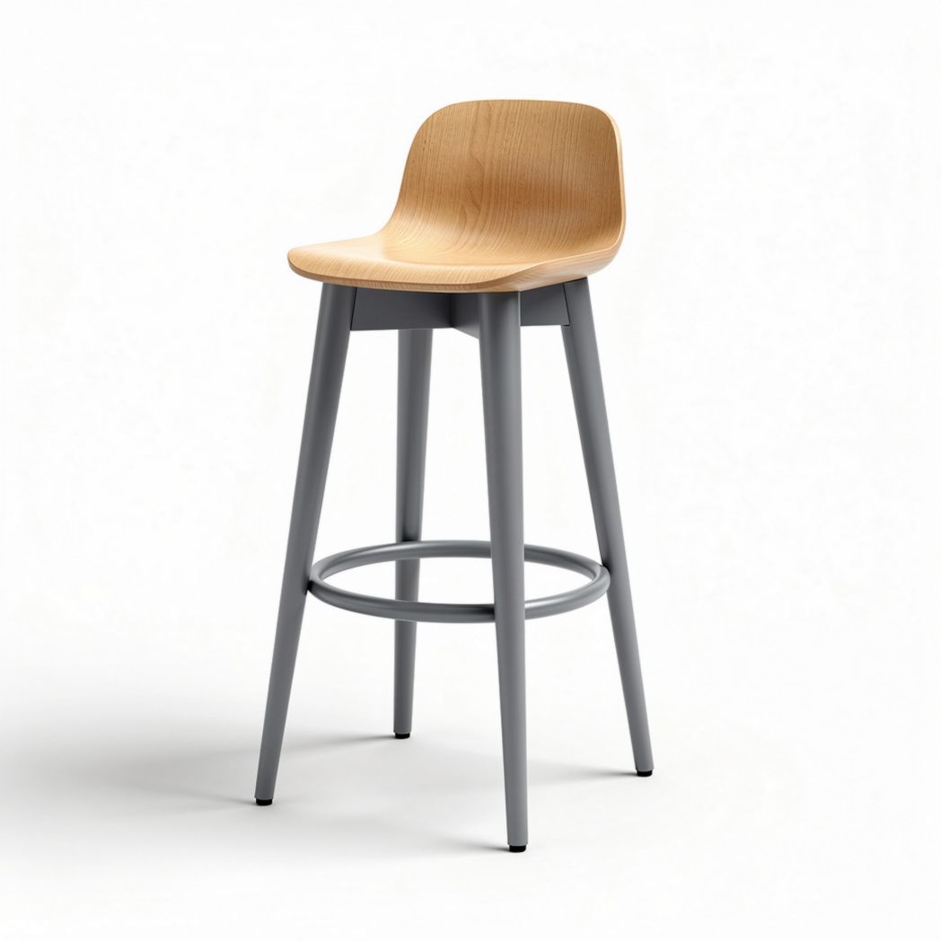 Sgabello da bar in legno naturale e metallo grigio altezza 100 cm
