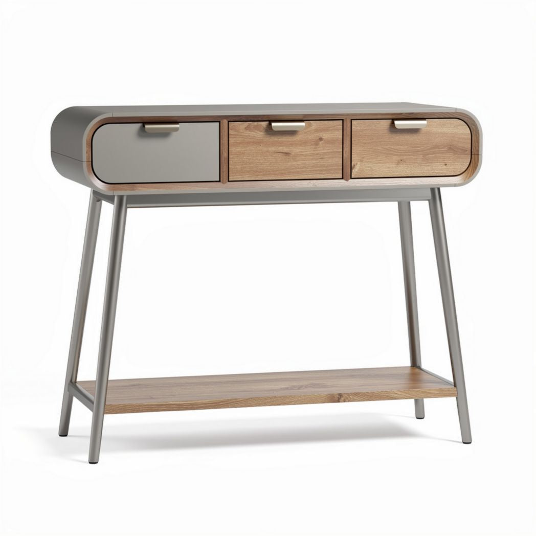 Mobiletto con 3 cassetti in legno e metallo 120 x 40 x 75cm color legno e grigio