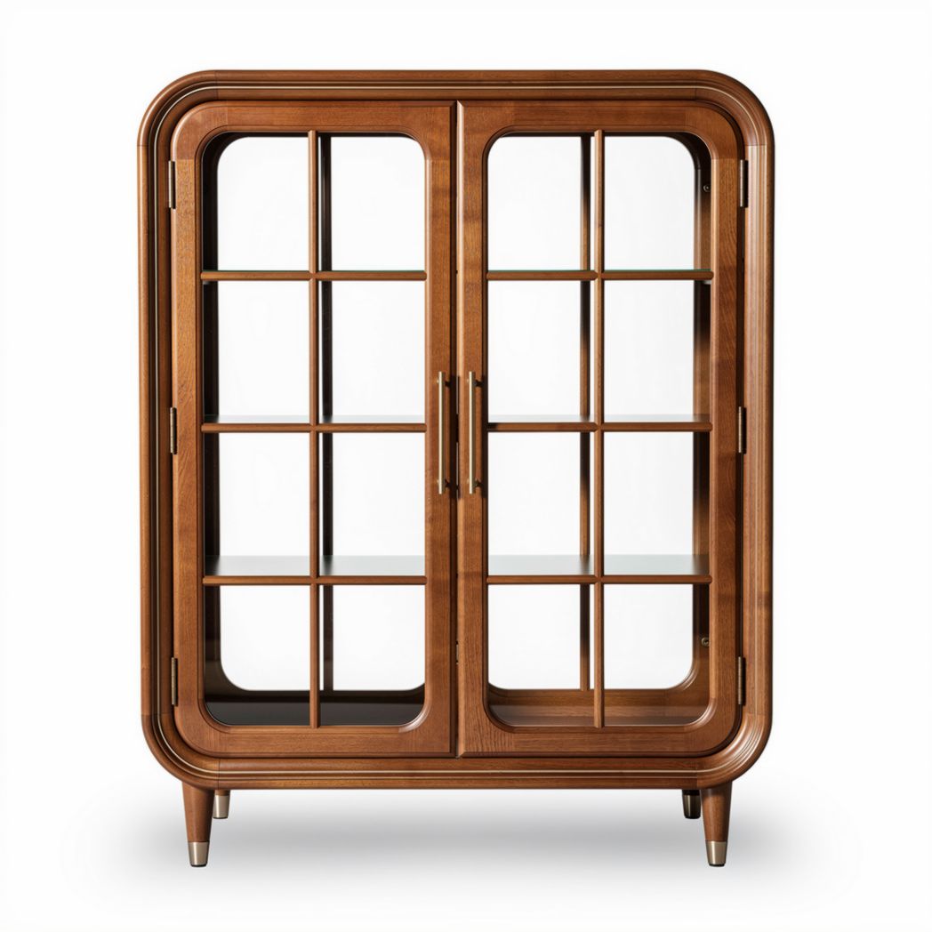 Mobiletto in legno con ante in vetro 80 x 45 x 90cm color noce