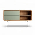 Mobiletto in legno di rovere con ante verde opaco e dimensioni 150 x 40 x 70cm