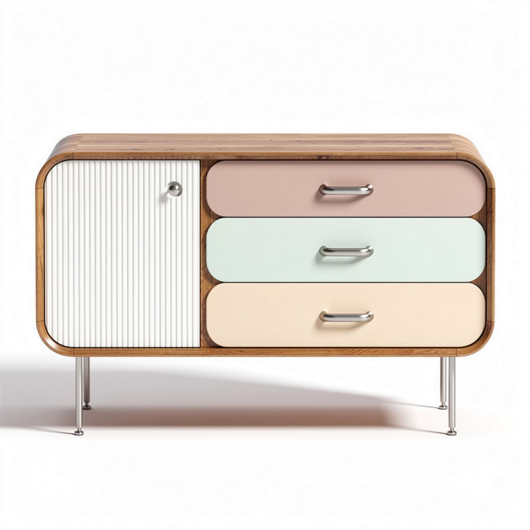 Mobiletto con quattro cassetti in legno e metallo multicolore 80 x 40 x 75cm